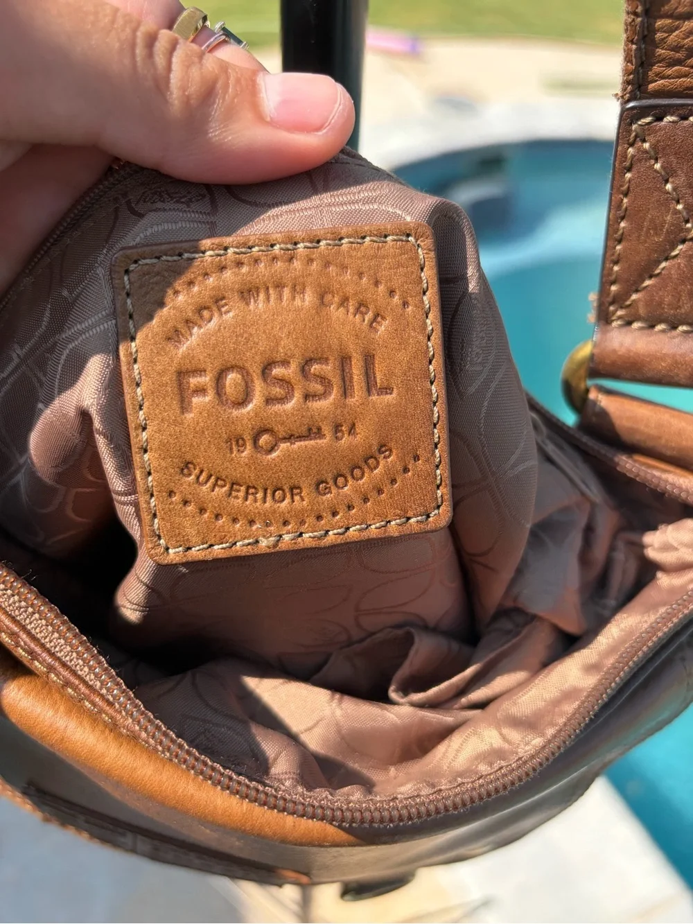 Fossil Tan/Brown Leather Messenger Crossbody Bag